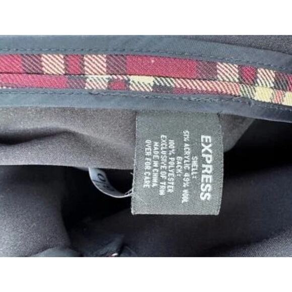 New Style Express Coat wool Blend 3/4 Length Plum Brown Plaid Womens Size 4 - Picture 5 of 5